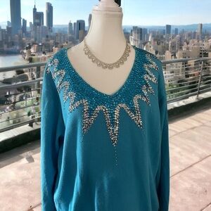 Maurada Sequined Turquoise Sweater, size 2X